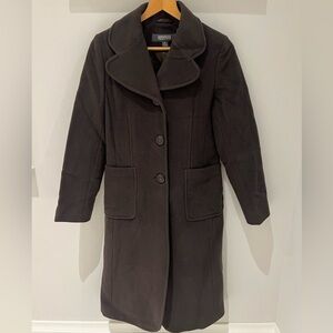 Kenneth Cole Reaction dark brown women’s long wool overcoat size 8